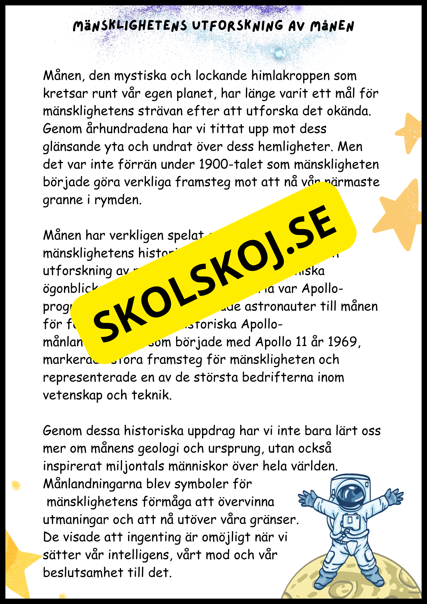 Månen – Fakta och läsförståelse