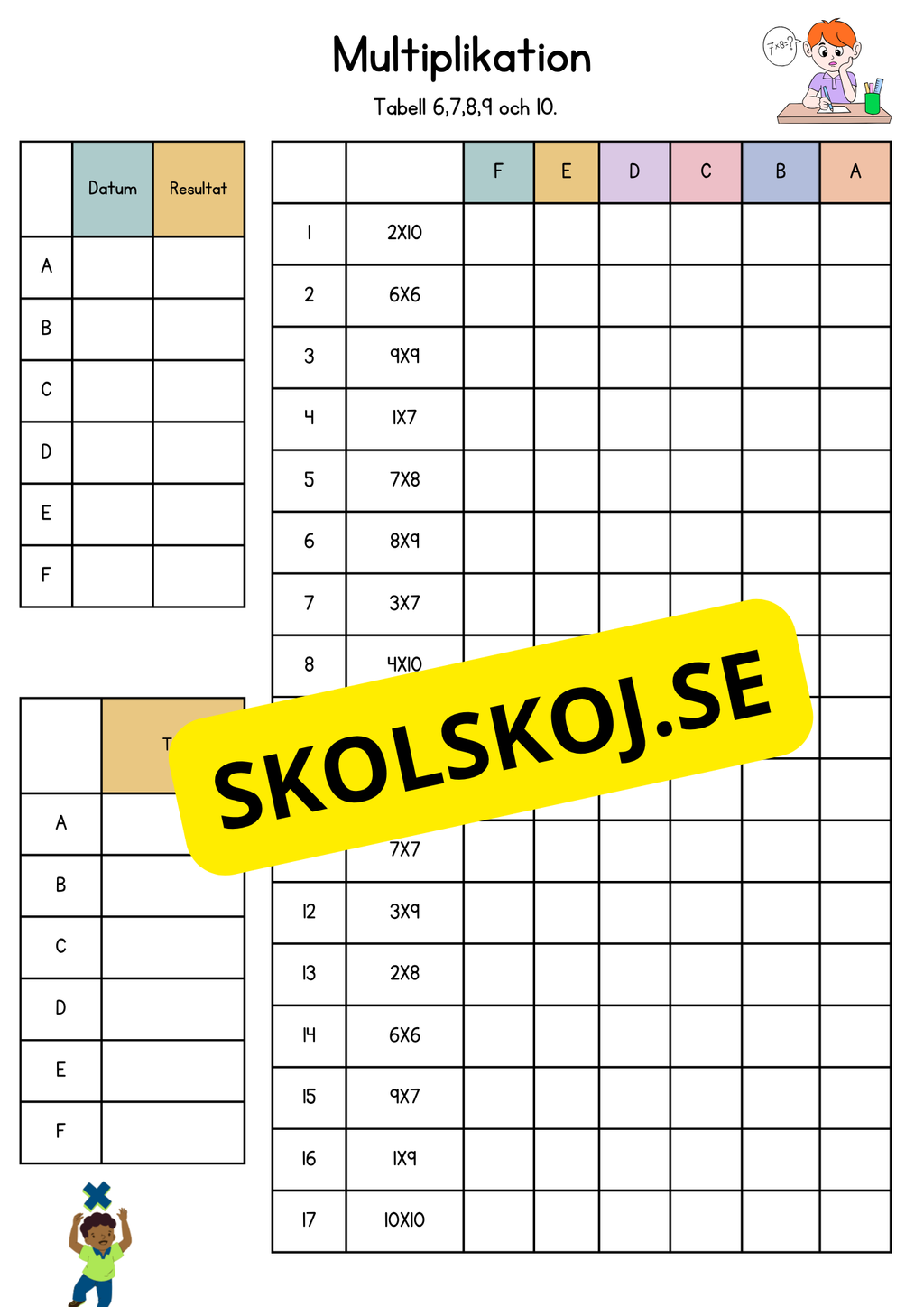 Färdighetsträning multiplikation tabell 1-10