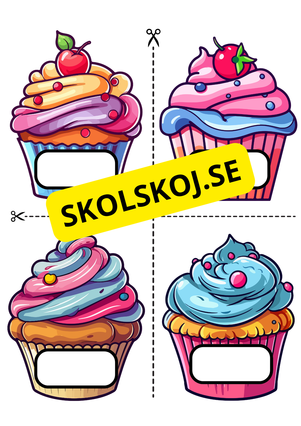 Färgladda cupcakes till födelsedagar - Redigerbara
