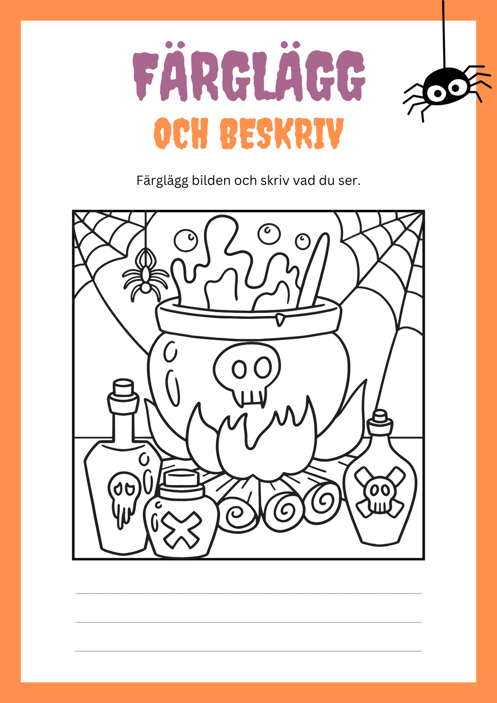 Färglägg och beskriv bilden - Halloween