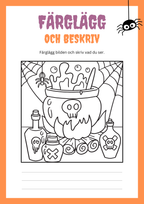Färglägg och beskriv bilden - Halloween