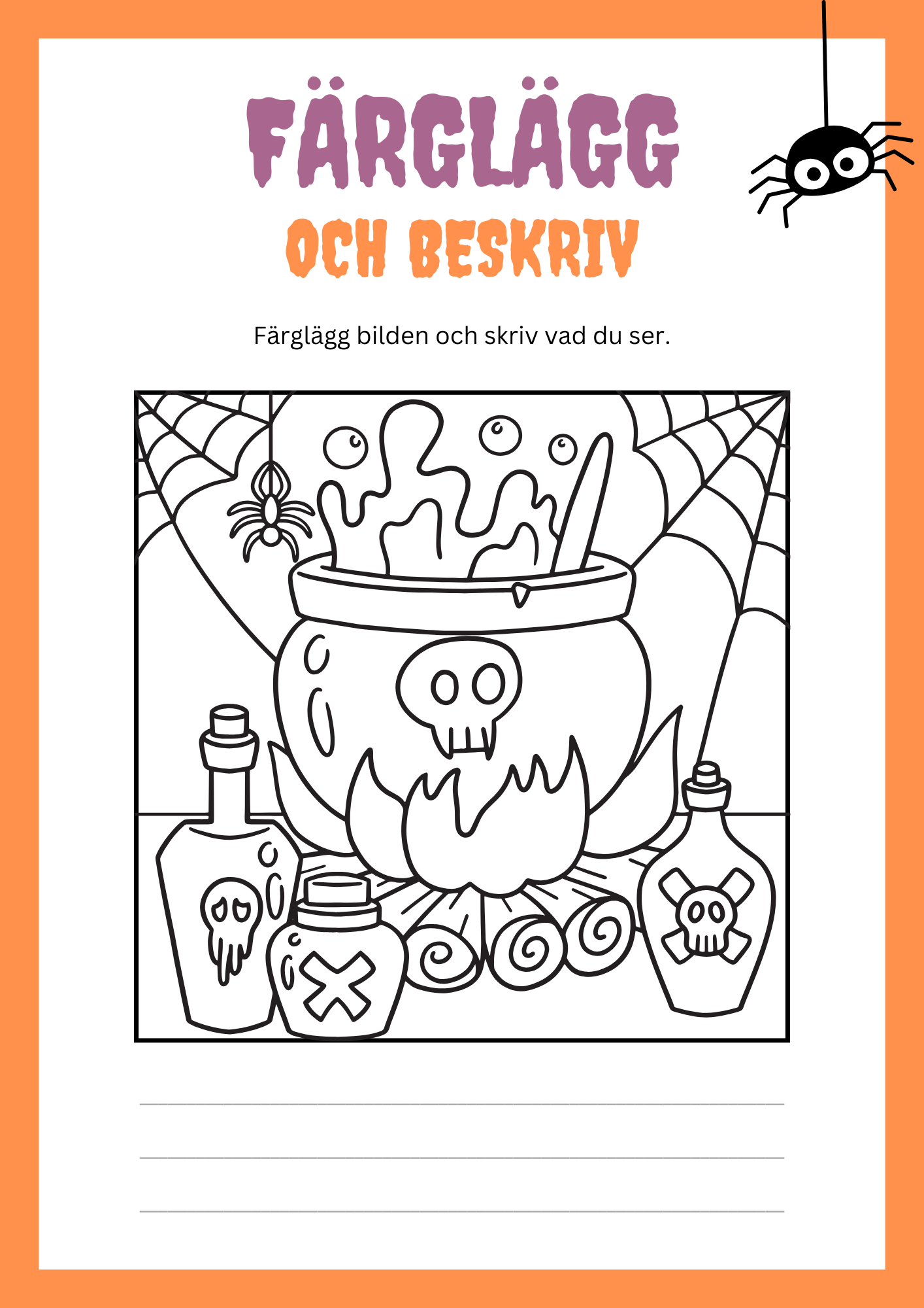 Färglägg och beskriv bilden - Halloween