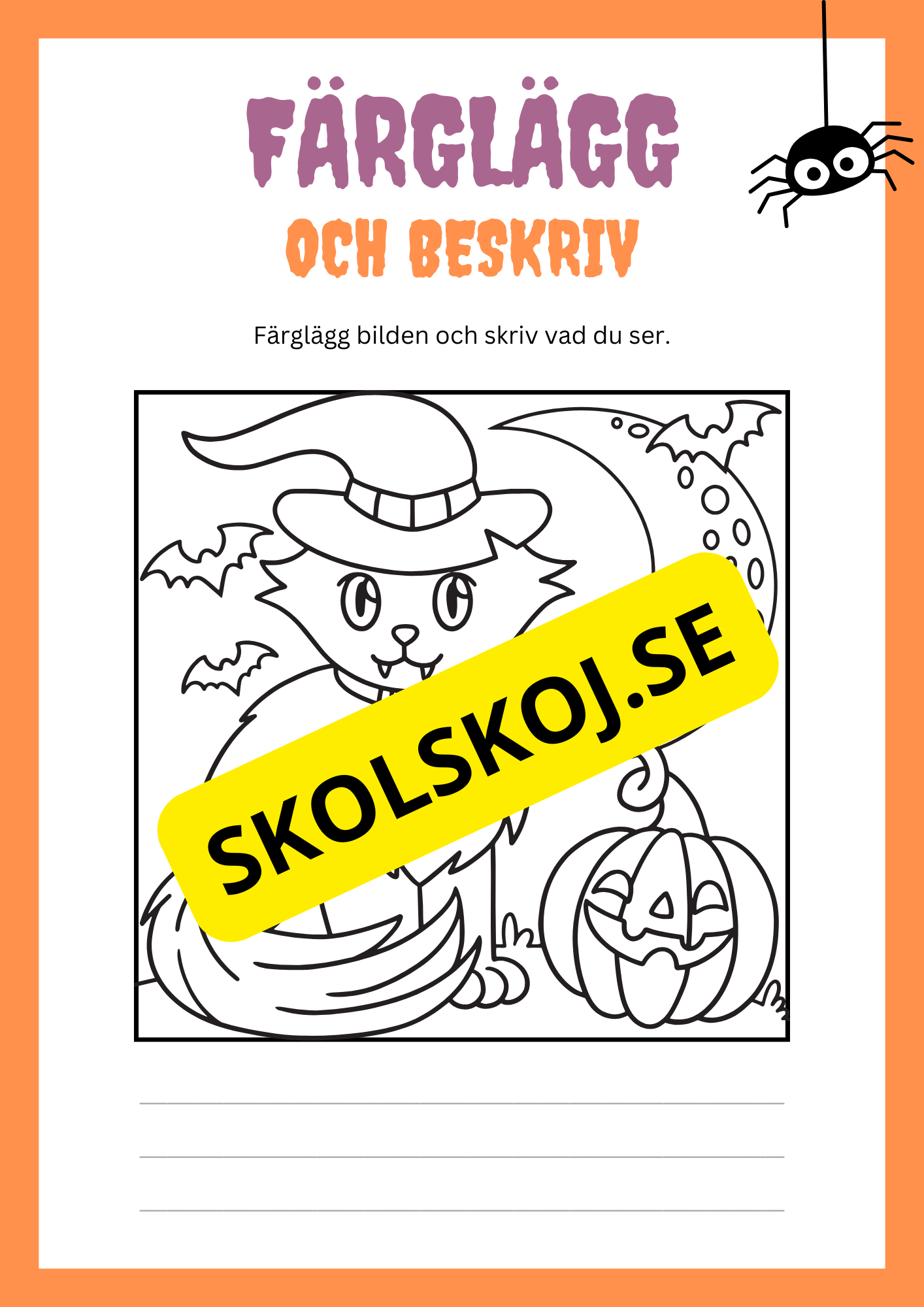 Färglägg och beskriv bilden - Halloween