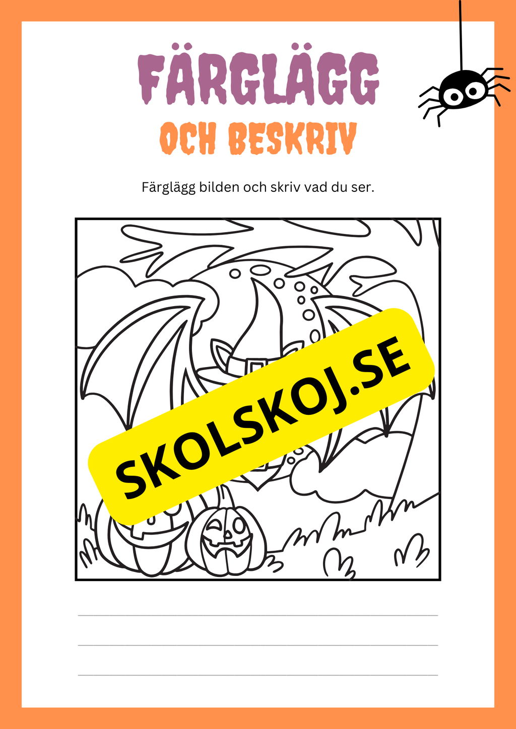 Färglägg och beskriv bilden - Halloween