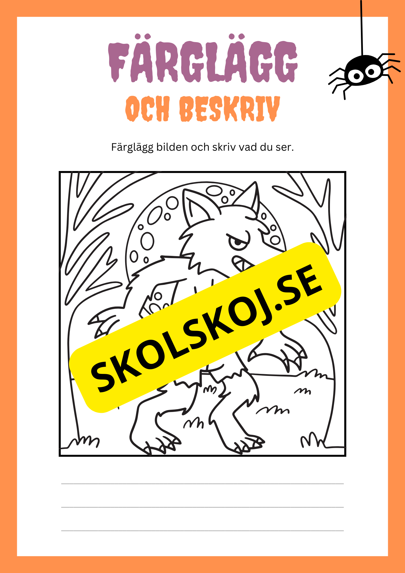 Färglägg och beskriv bilden - Halloween