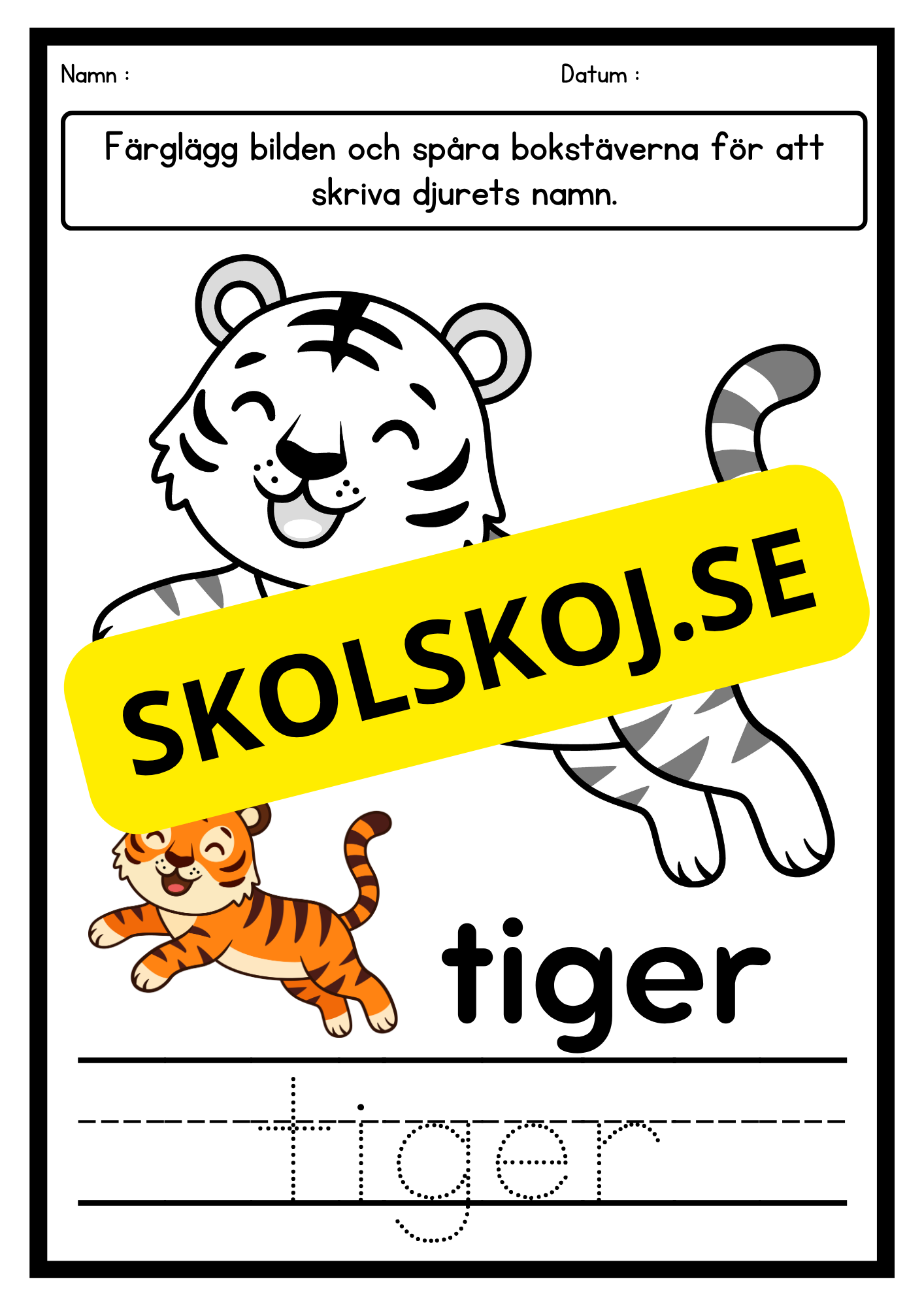 Färglägg och skriv – Djur