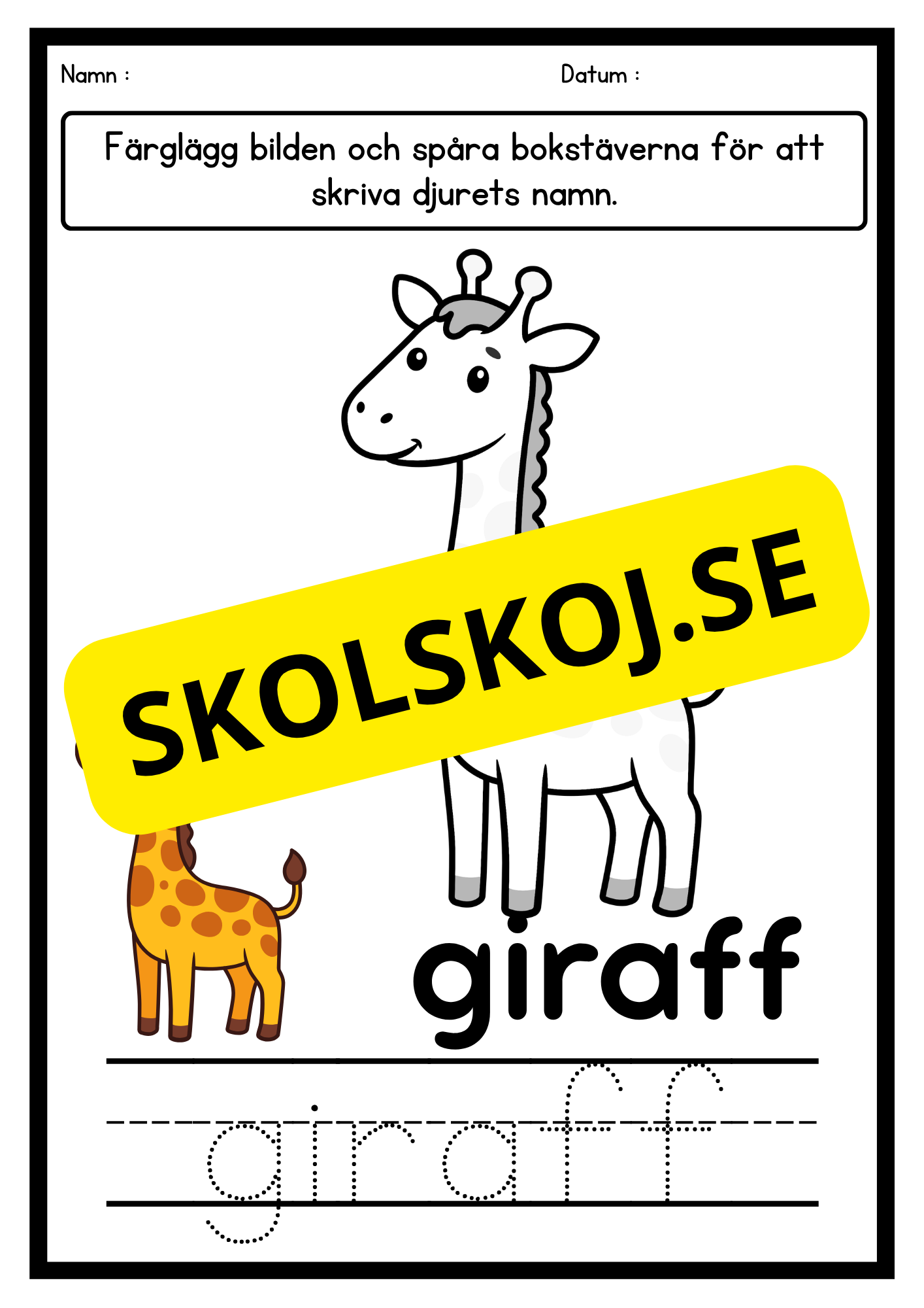 Färglägg och skriv – Djur