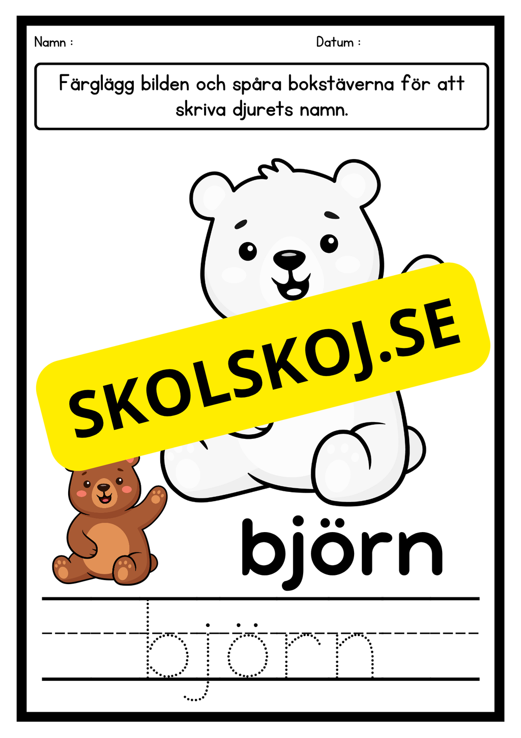 Färglägg och skriv – Djur