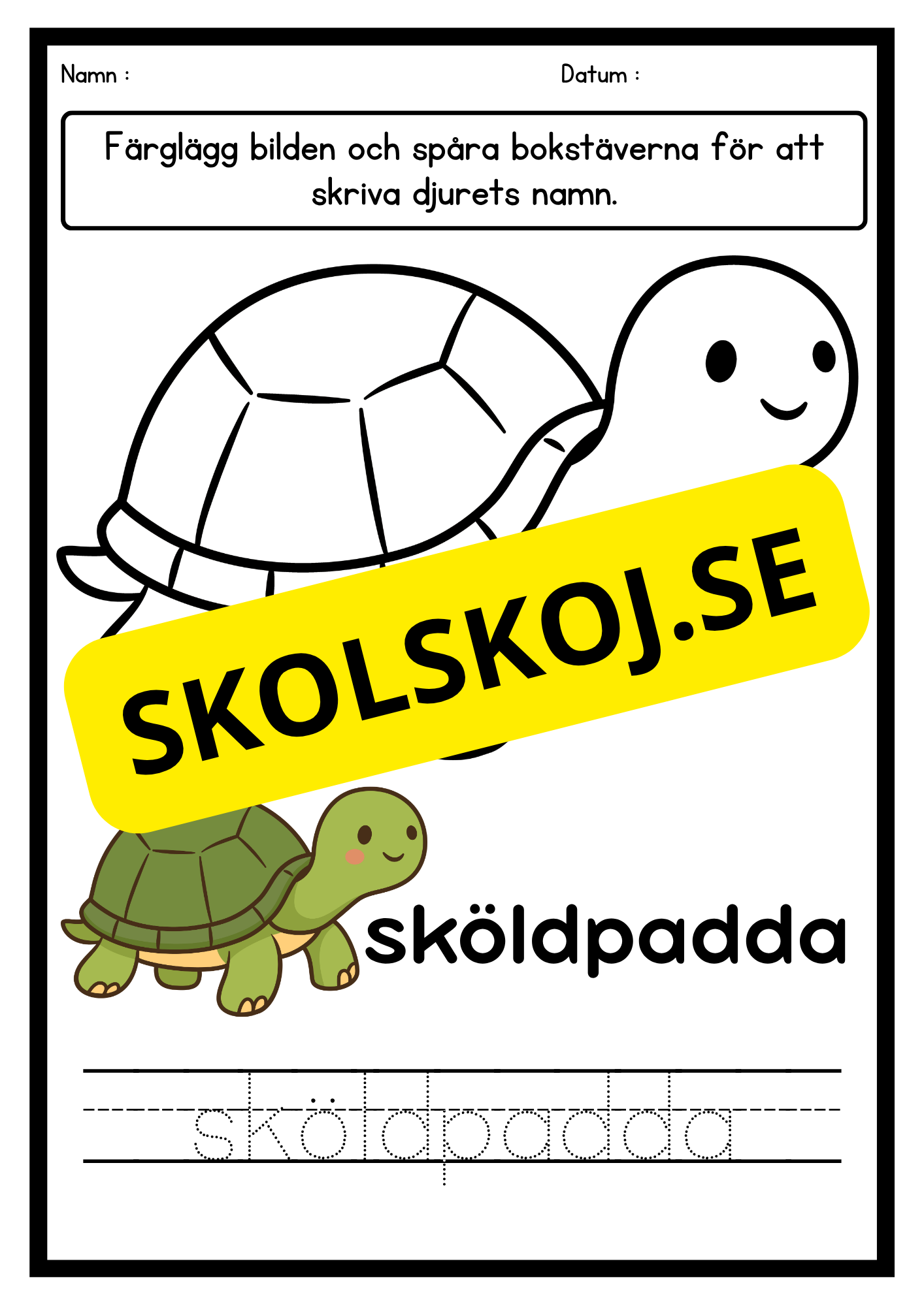 Färglägg och skriv – Djur