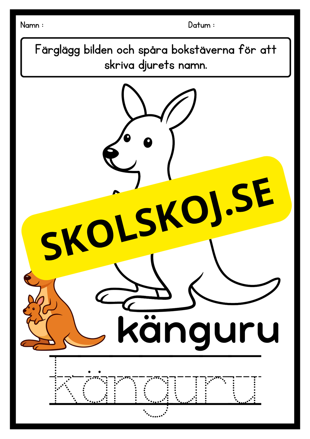 Färglägg och skriv – Djur
