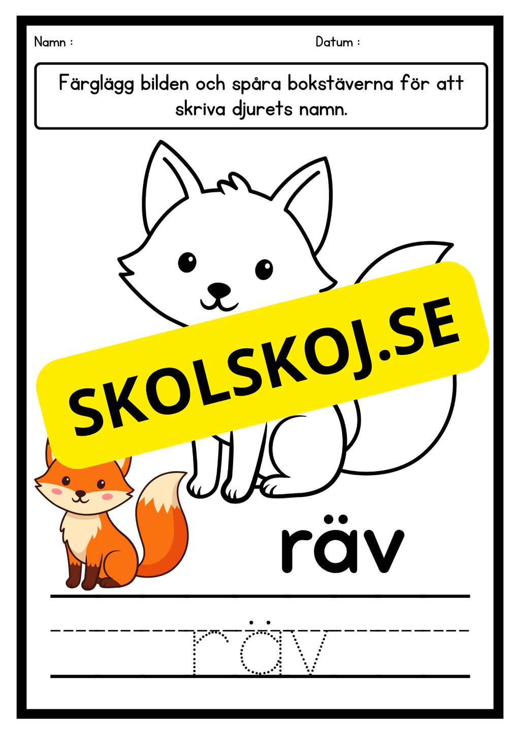Färglägg och skriv – Djur