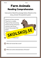 Farm Animals Reading Comprehension
