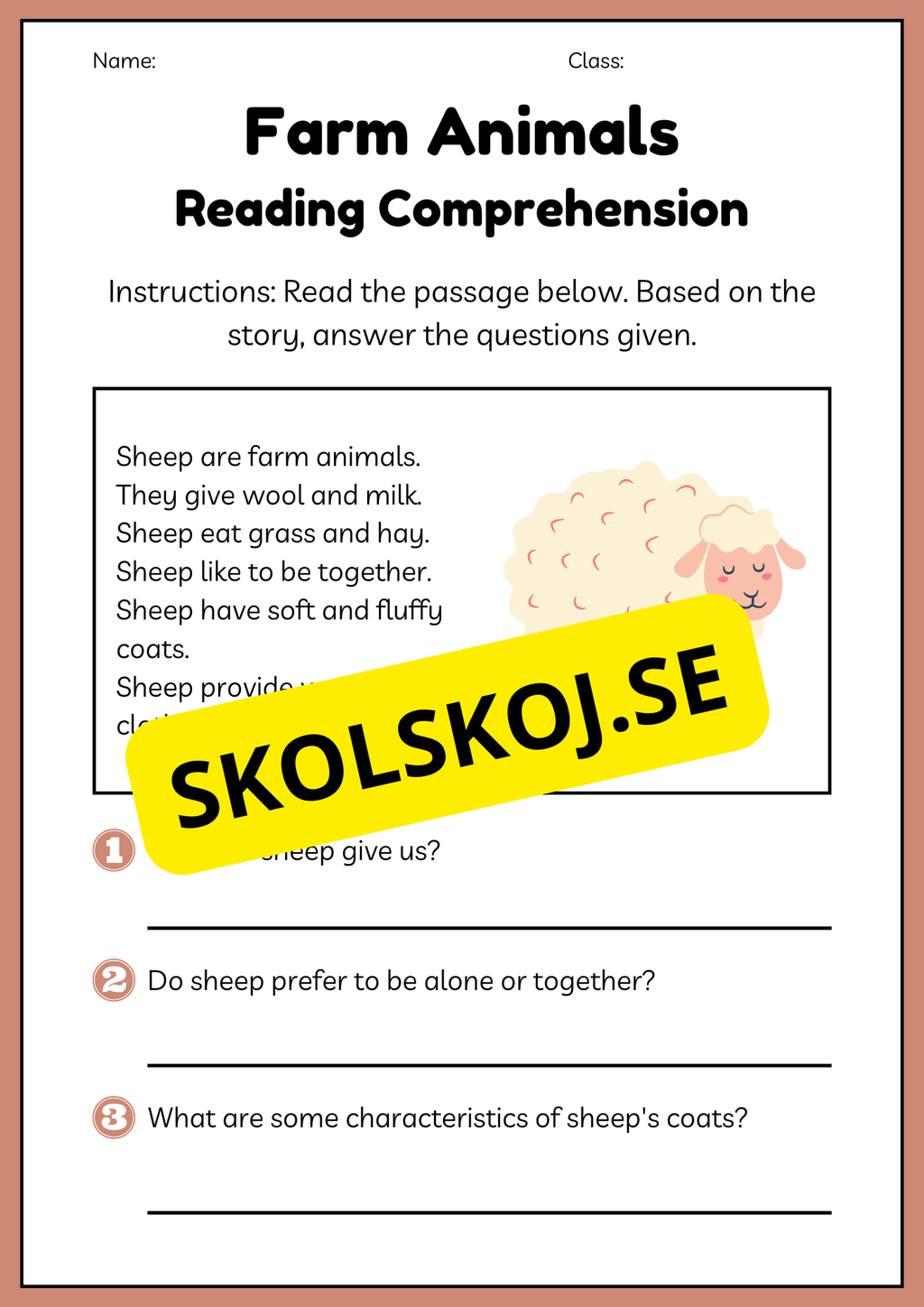 Farm Animals Reading Comprehension