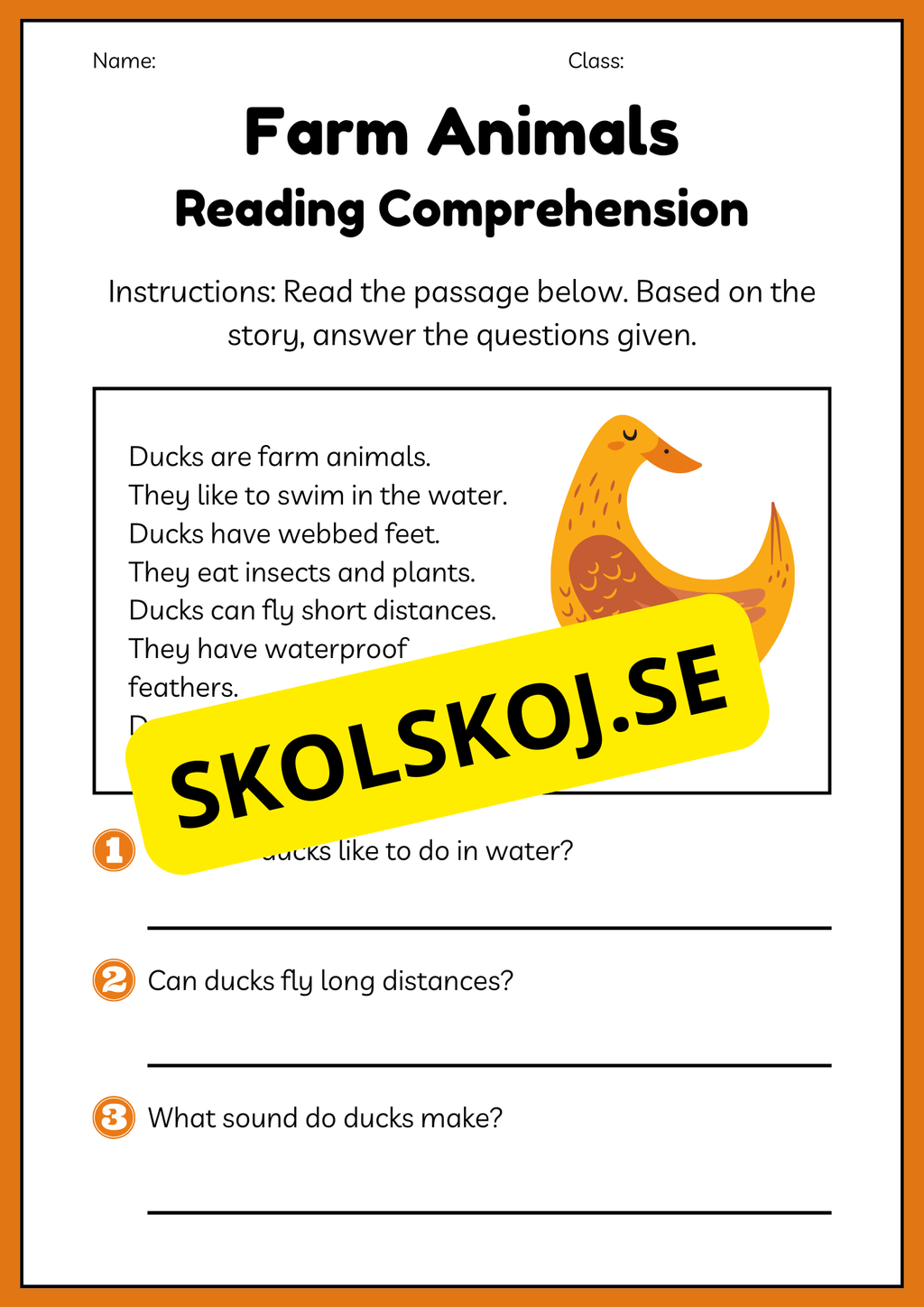 Farm Animals Reading Comprehension
