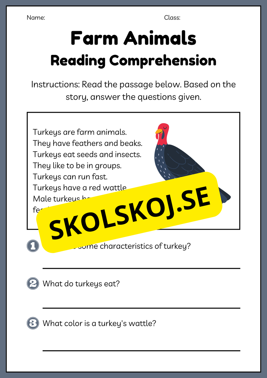 Farm Animals Reading Comprehension