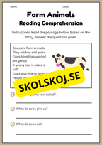 Farm Animals Reading Comprehension