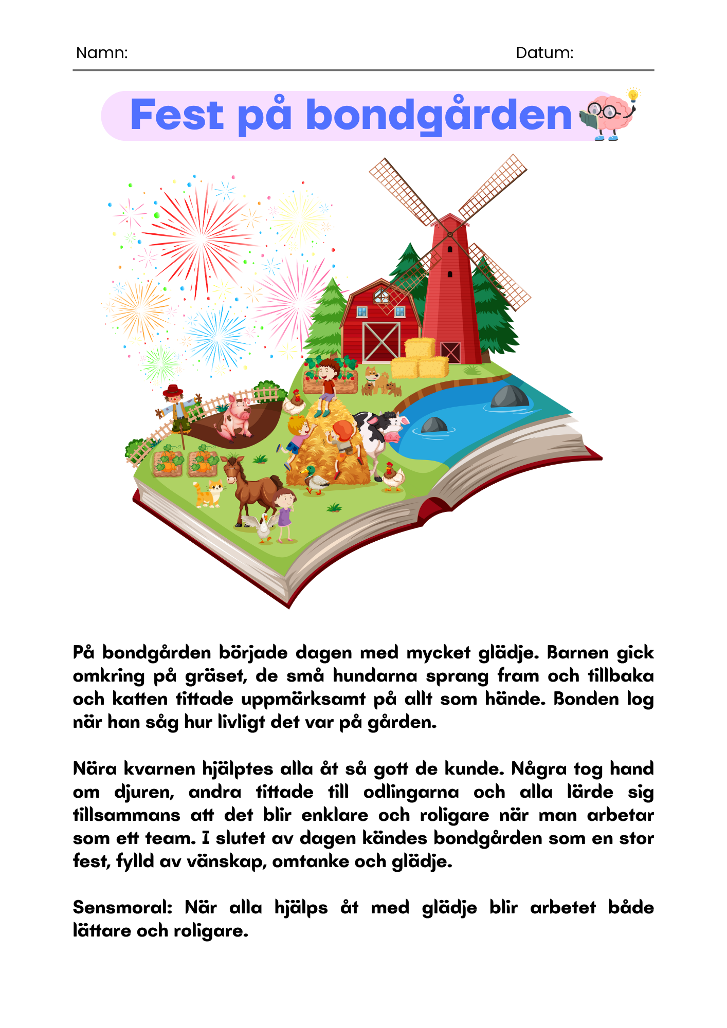 Fest på bondgården - Läsförståelse