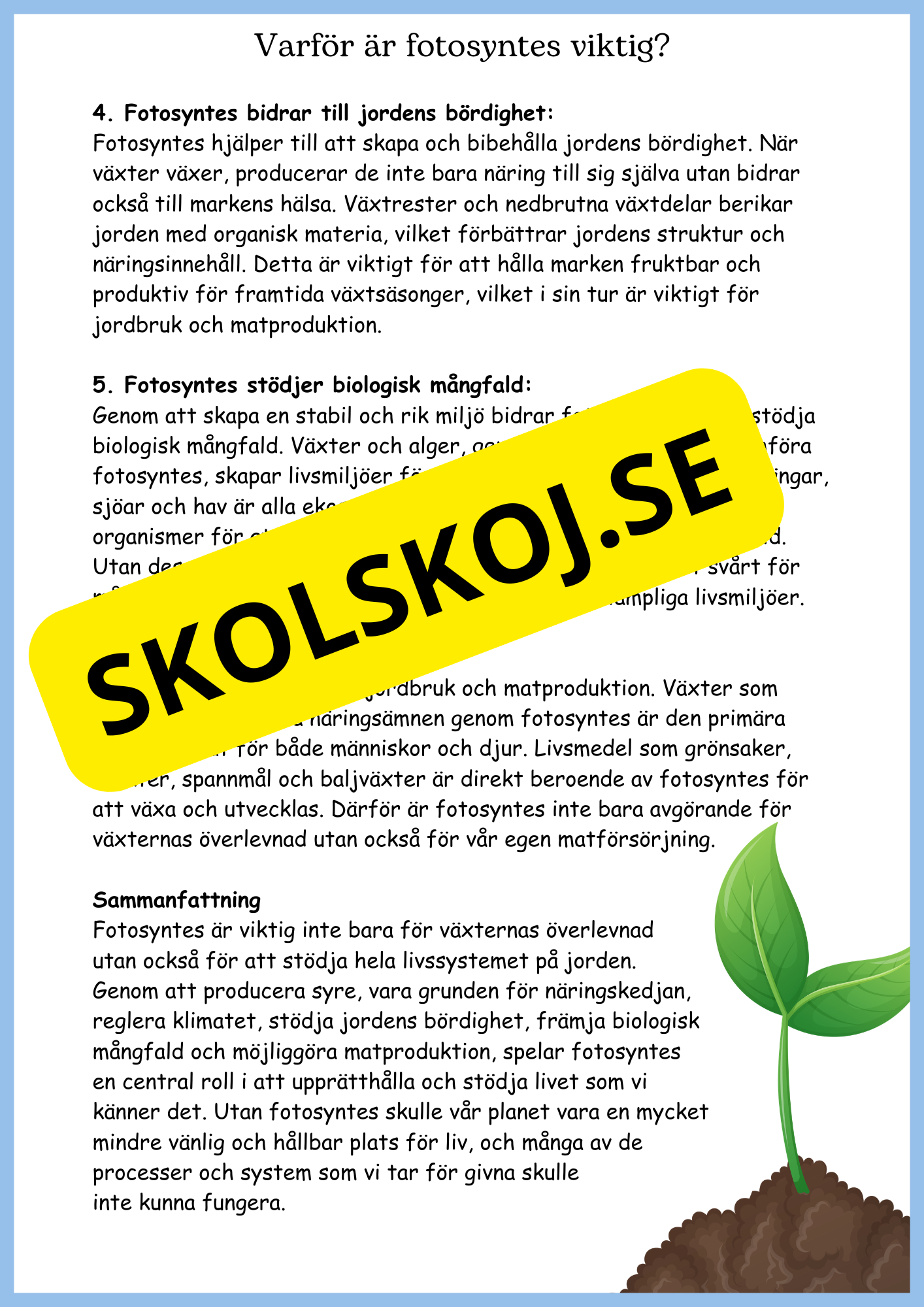 Fotosyntes - Växternas energi - Årskurs 4 - 6