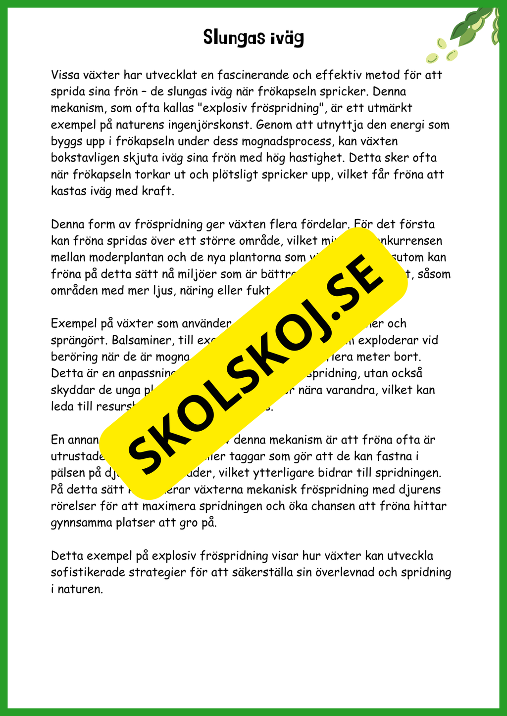 Fröspridning på hösten - Årskurs 4