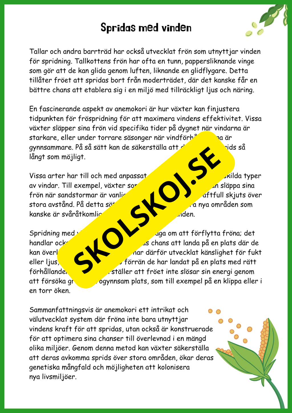 Fröspridning på hösten - Årskurs 4