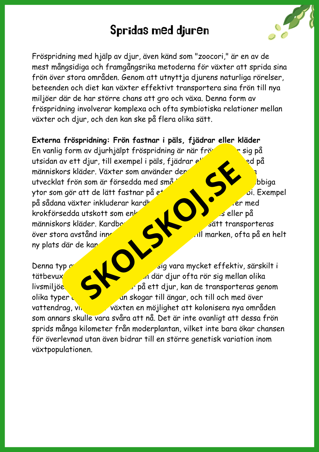 Fröspridning på hösten - Årskurs 4