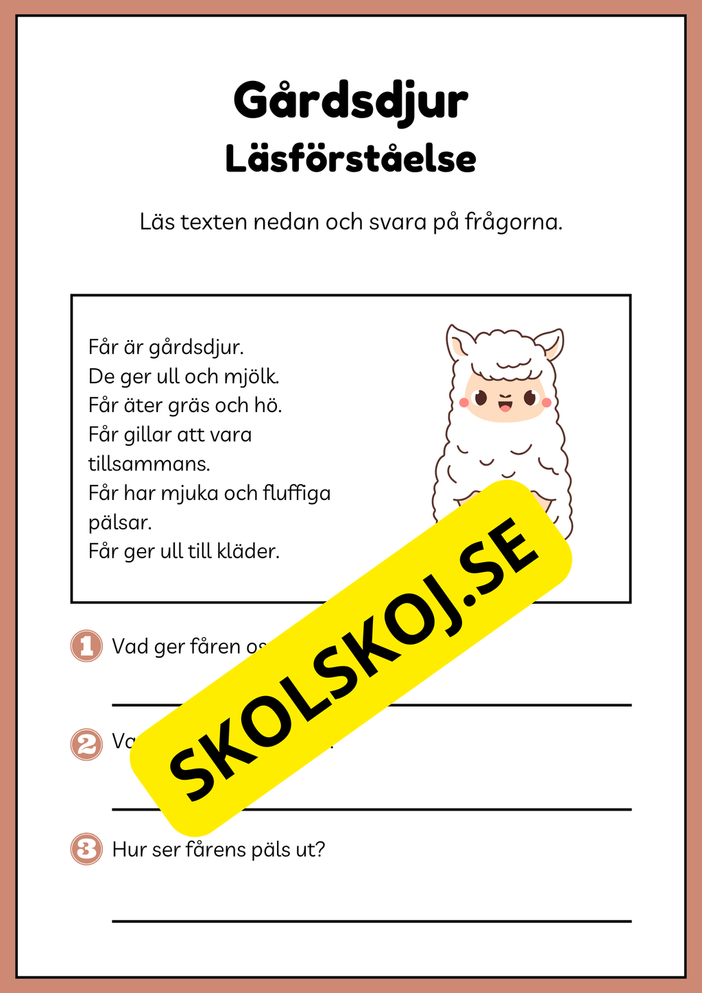 Gårdsdjur - Enkel läsförståelse