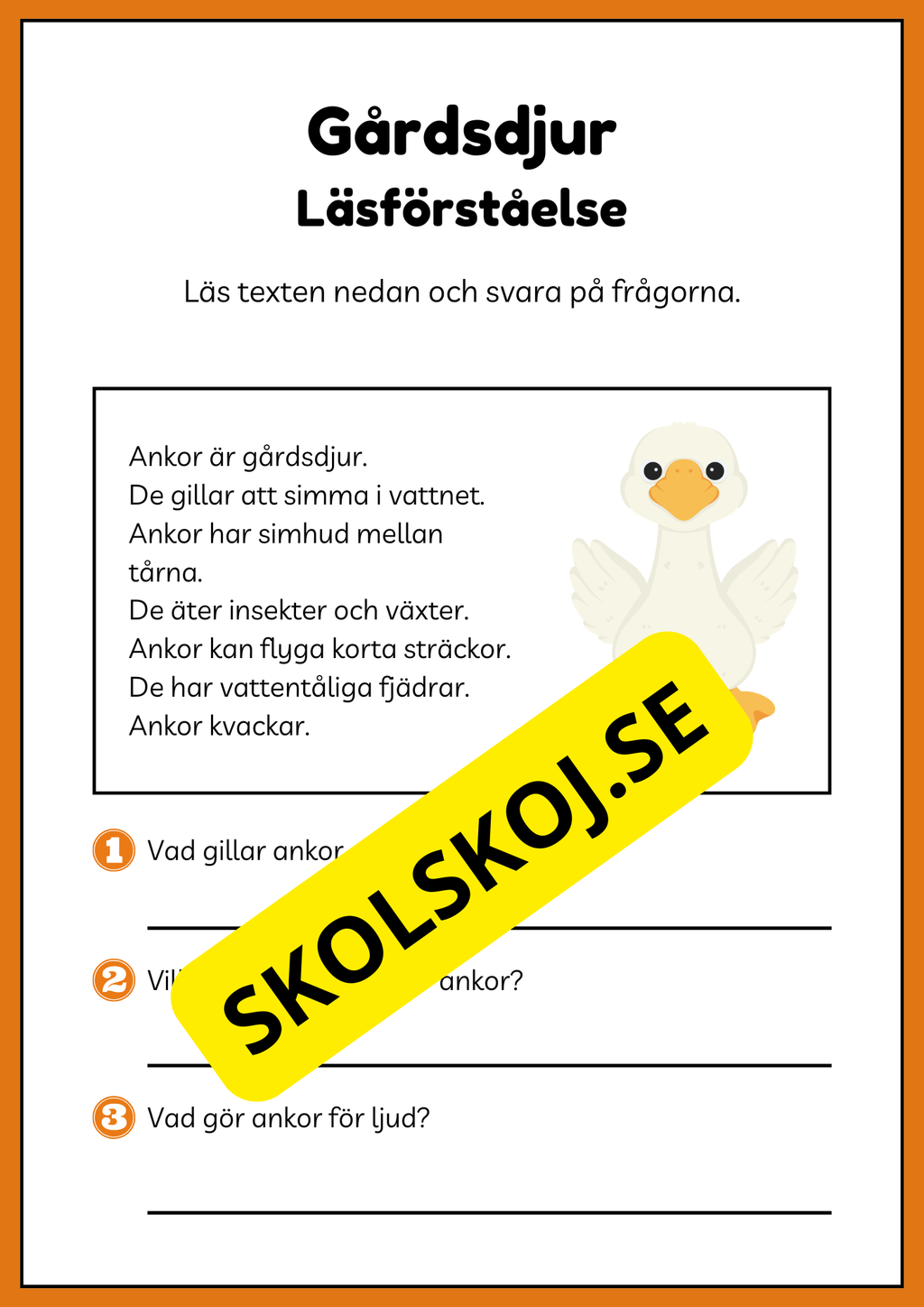 Gårdsdjur - Enkel läsförståelse