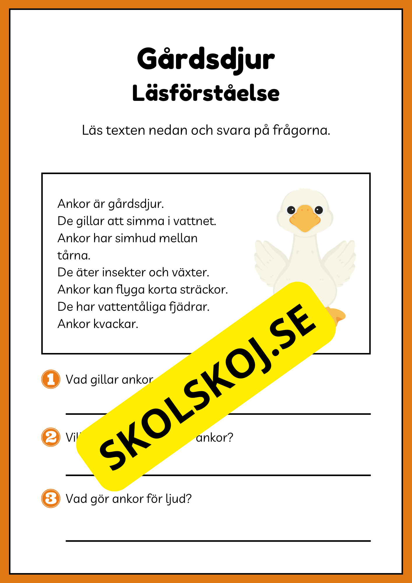 Gårdsdjur - Enkel läsförståelse
