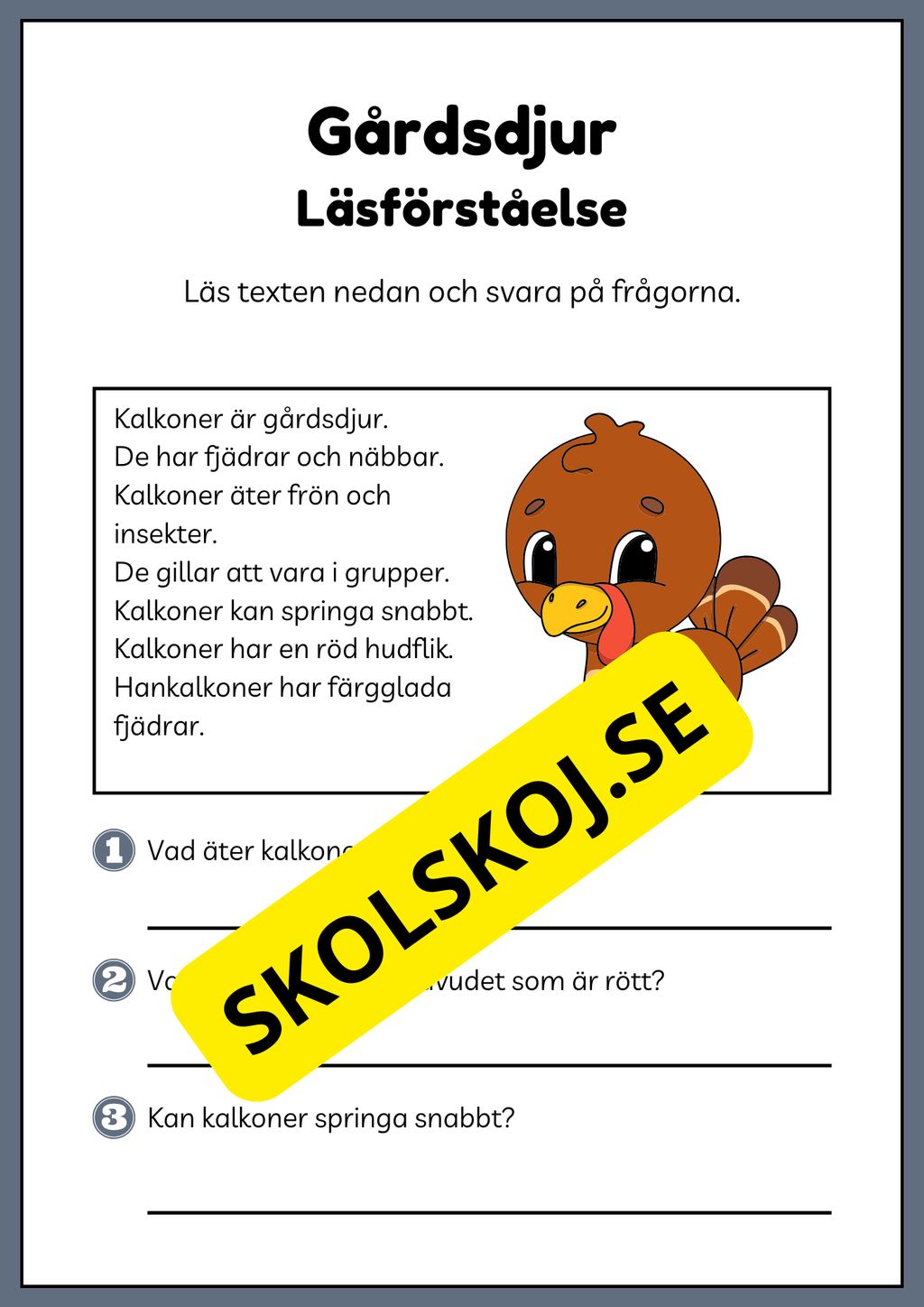 Gårdsdjur - Enkel läsförståelse