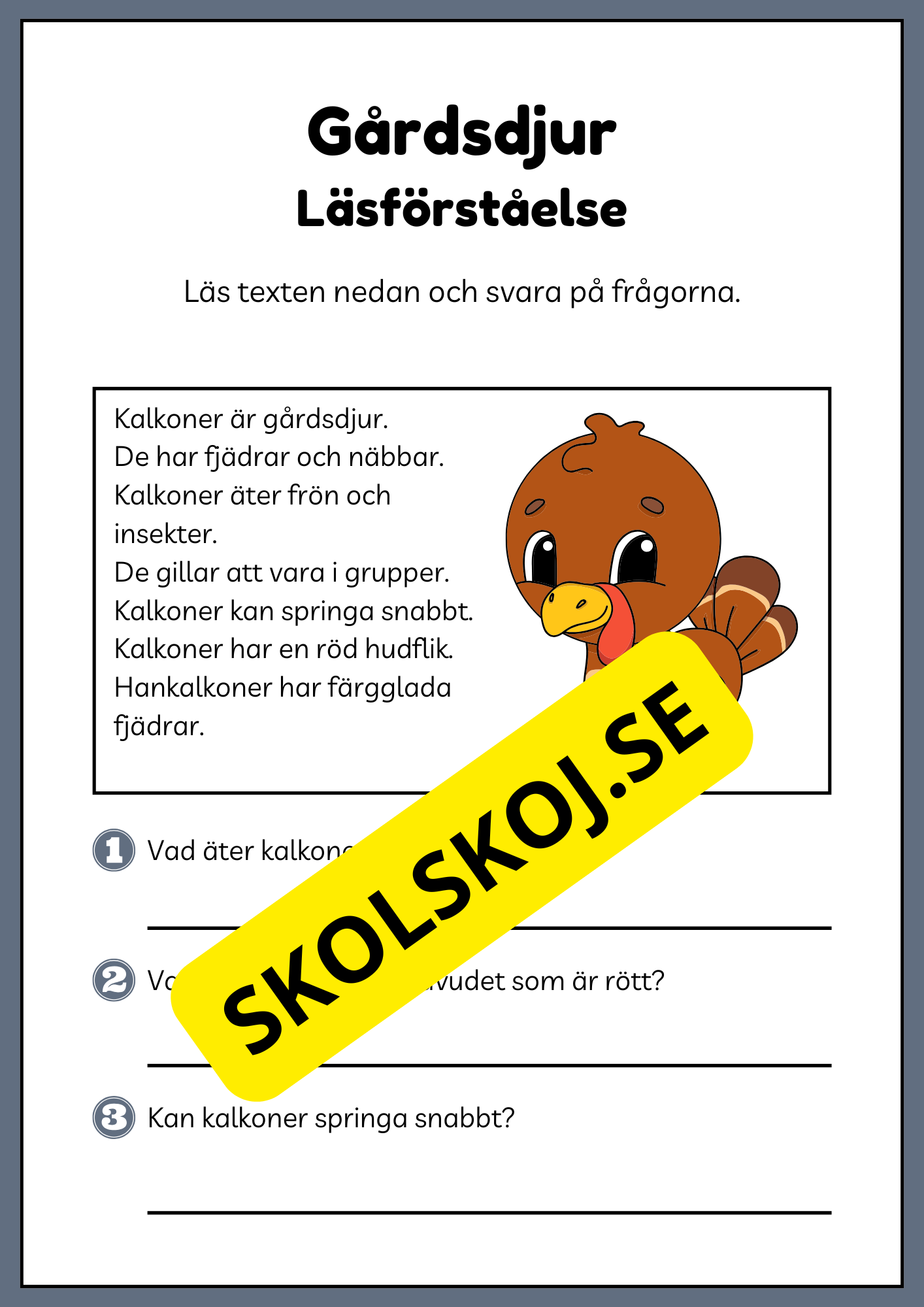 Gårdsdjur - Enkel läsförståelse