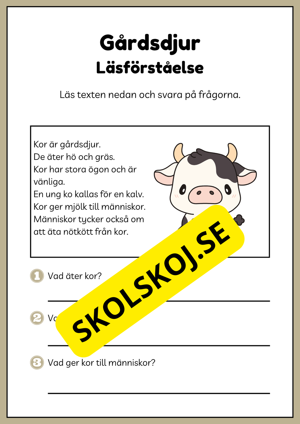 Gårdsdjur - Enkel läsförståelse