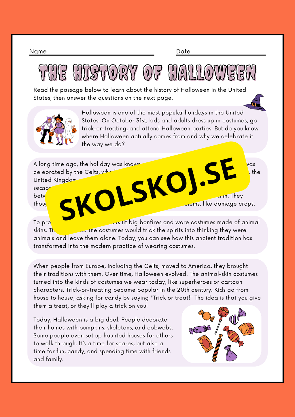 Halloween reading comprehension (8 sidor)