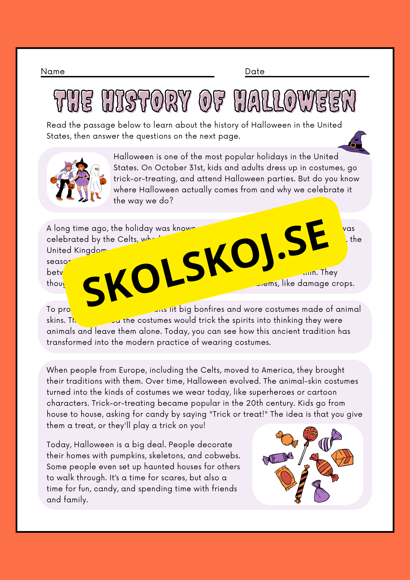 Halloween reading comprehension (8 sidor)