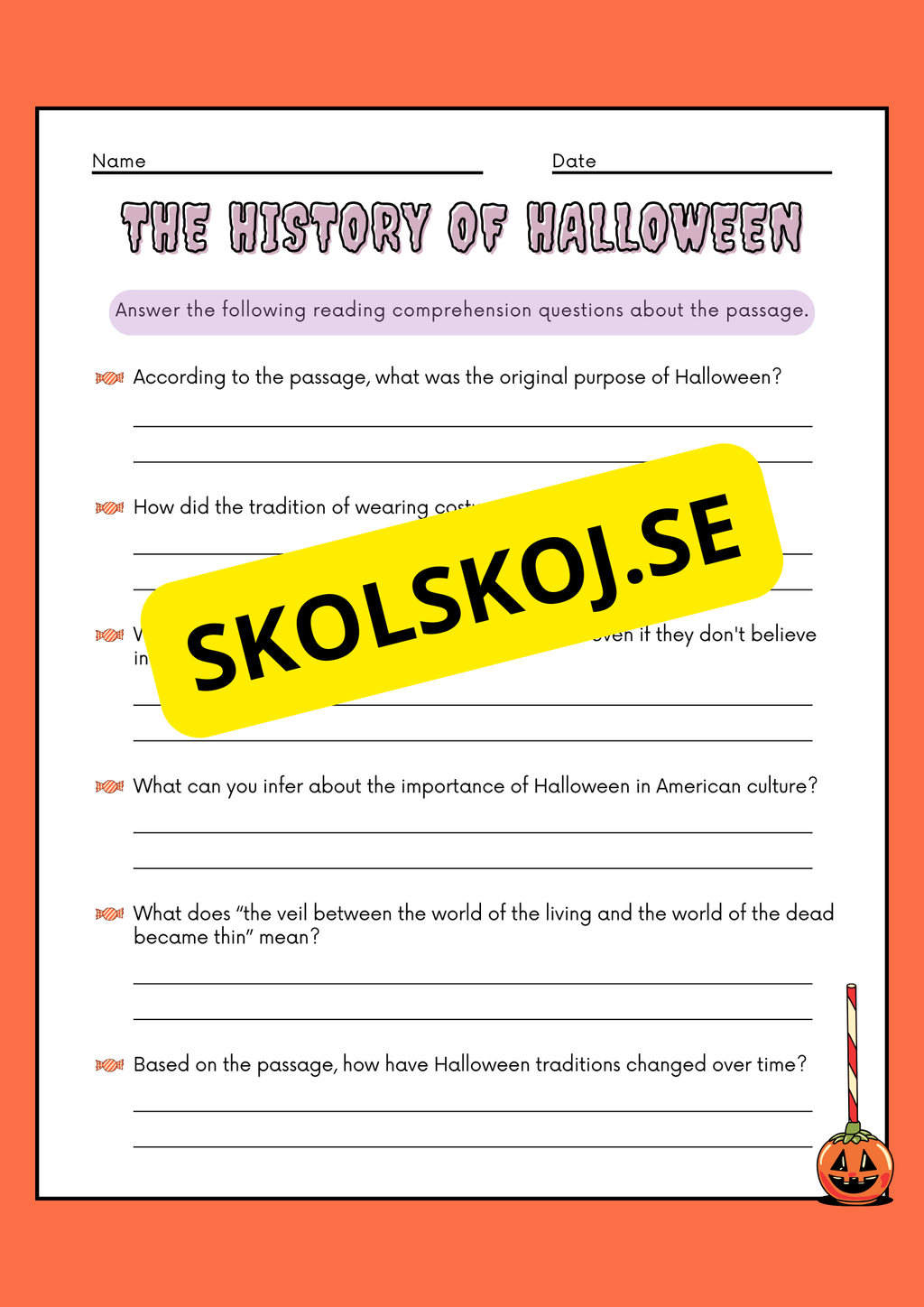 Halloween reading comprehension (8 sidor)