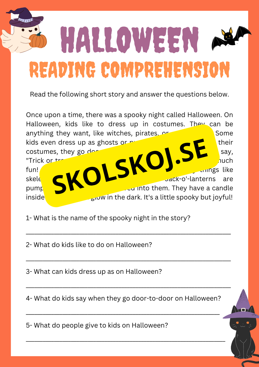 Halloween reading comprehension (8 sidor)