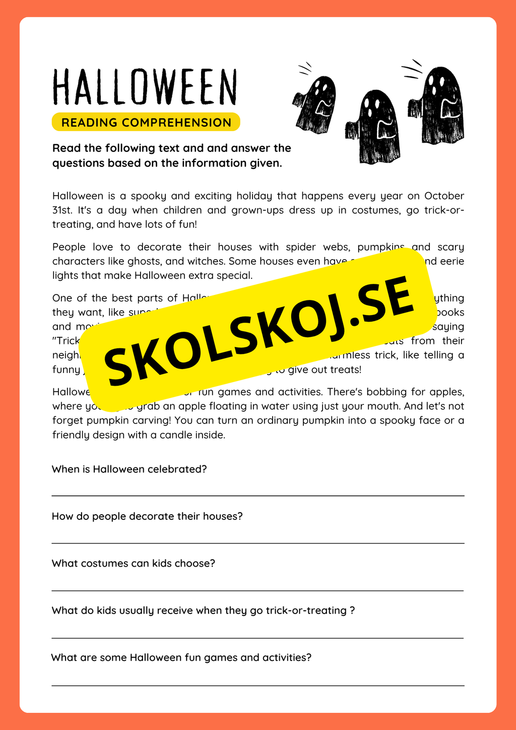 Halloween reading comprehension (8 sidor)