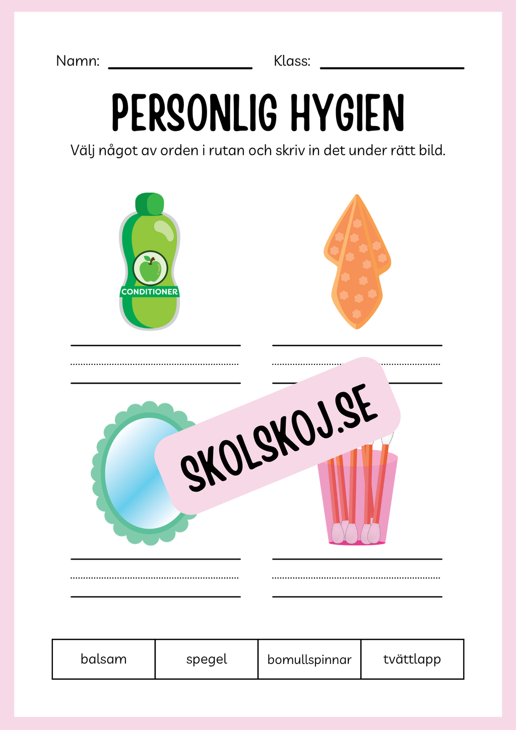 Jag lär mig skriva - Tema personlig hygien (24 sidor)