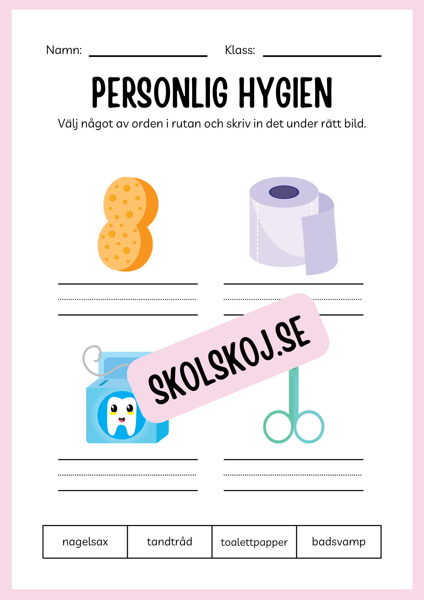 Jag lär mig skriva - Tema personlig hygien (24 sidor)