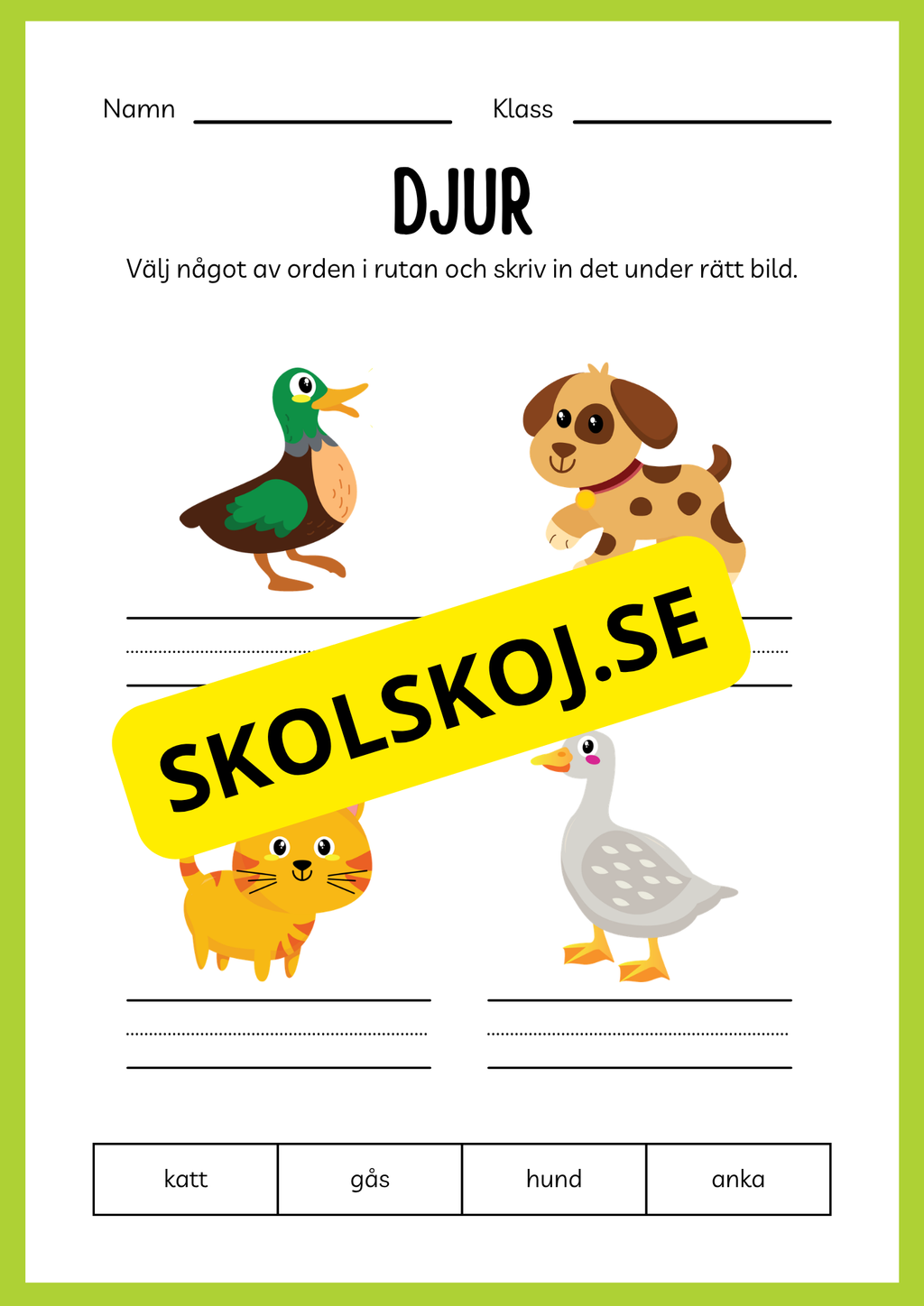 Jag lär mig skriva - Tema djur (33 sidor)