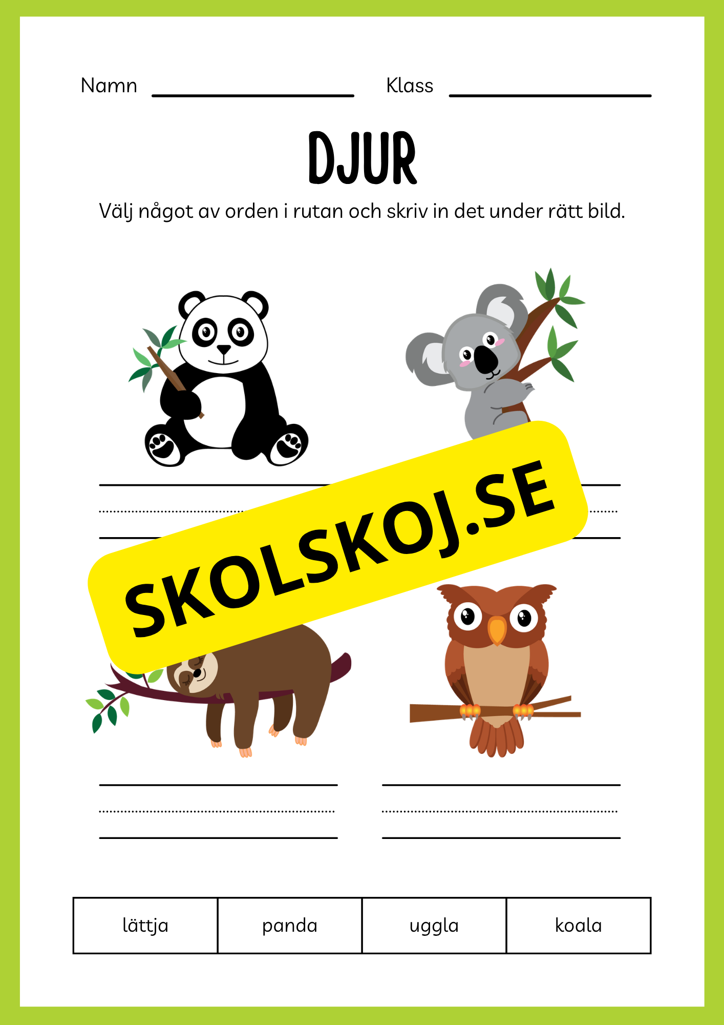 Jag lär mig skriva - Tema djur (33 sidor)