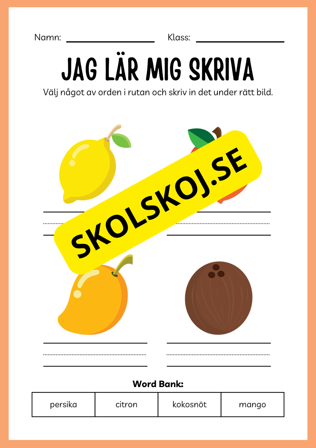 Jag lär mig skriva - Tema frukter (23 sidor)
