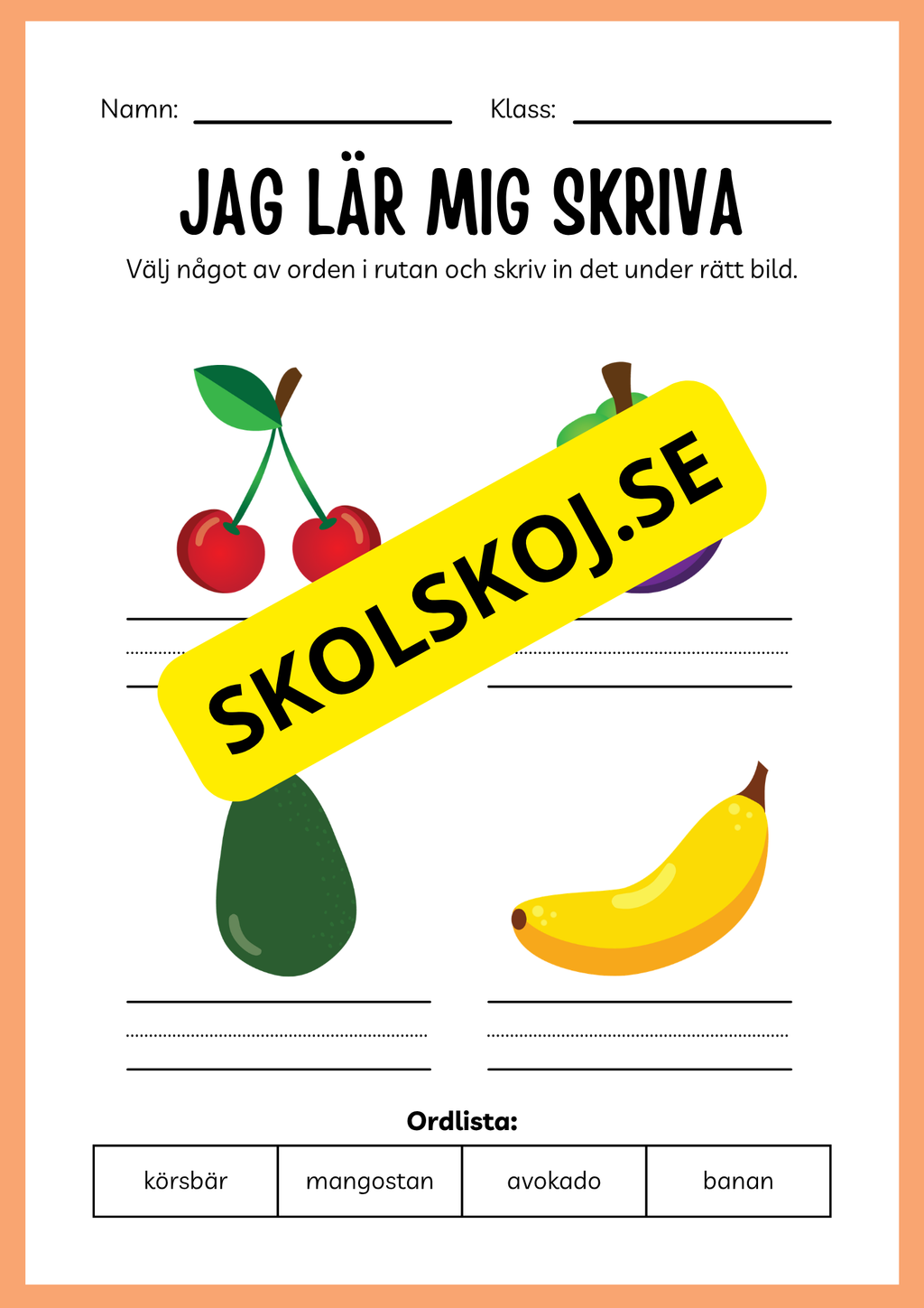 Jag lär mig skriva - Tema frukter (23 sidor)