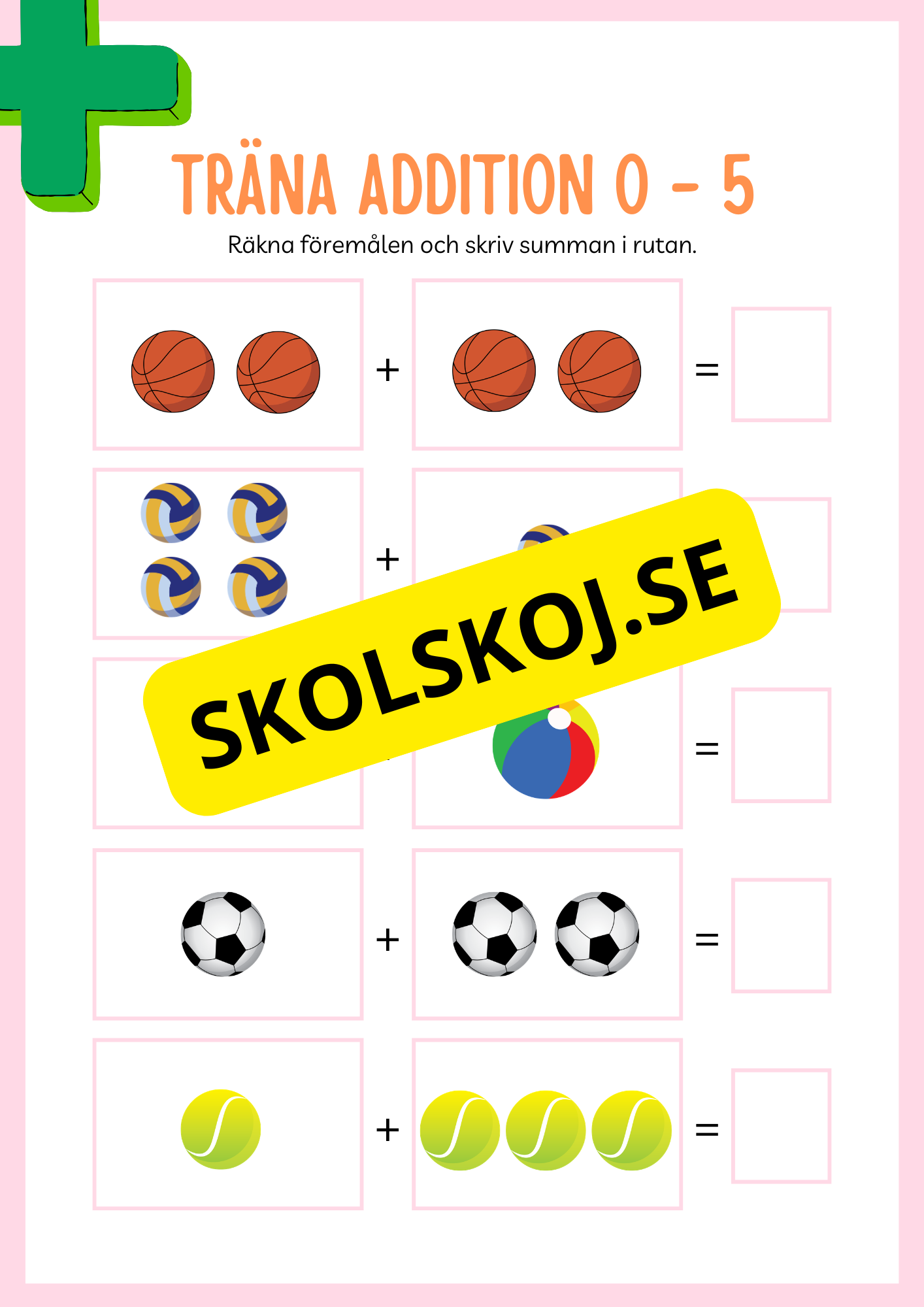 Jag tränar addition (21 sidor) - Förskola - Årskurs 3