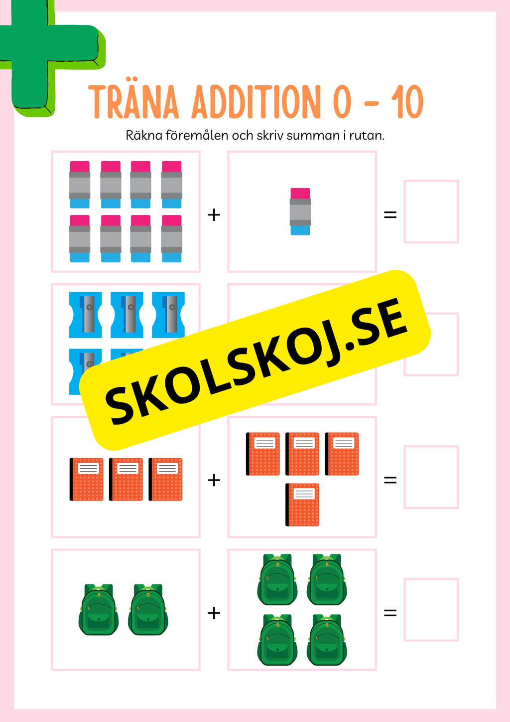 Jag tränar addition (21 sidor) - Förskola - Årskurs 3
