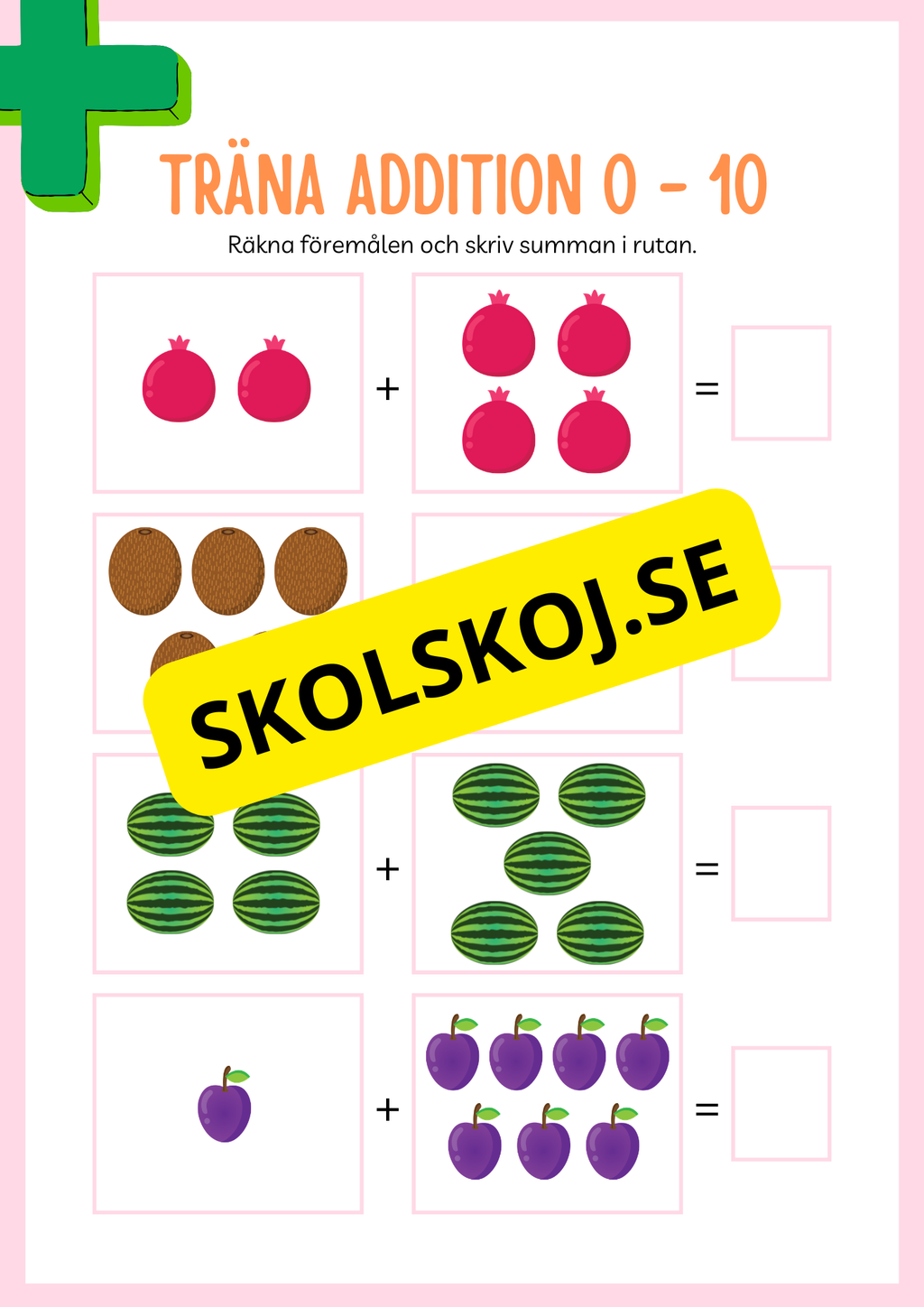 Jag tränar addition (21 sidor) - Förskola - Årskurs 3