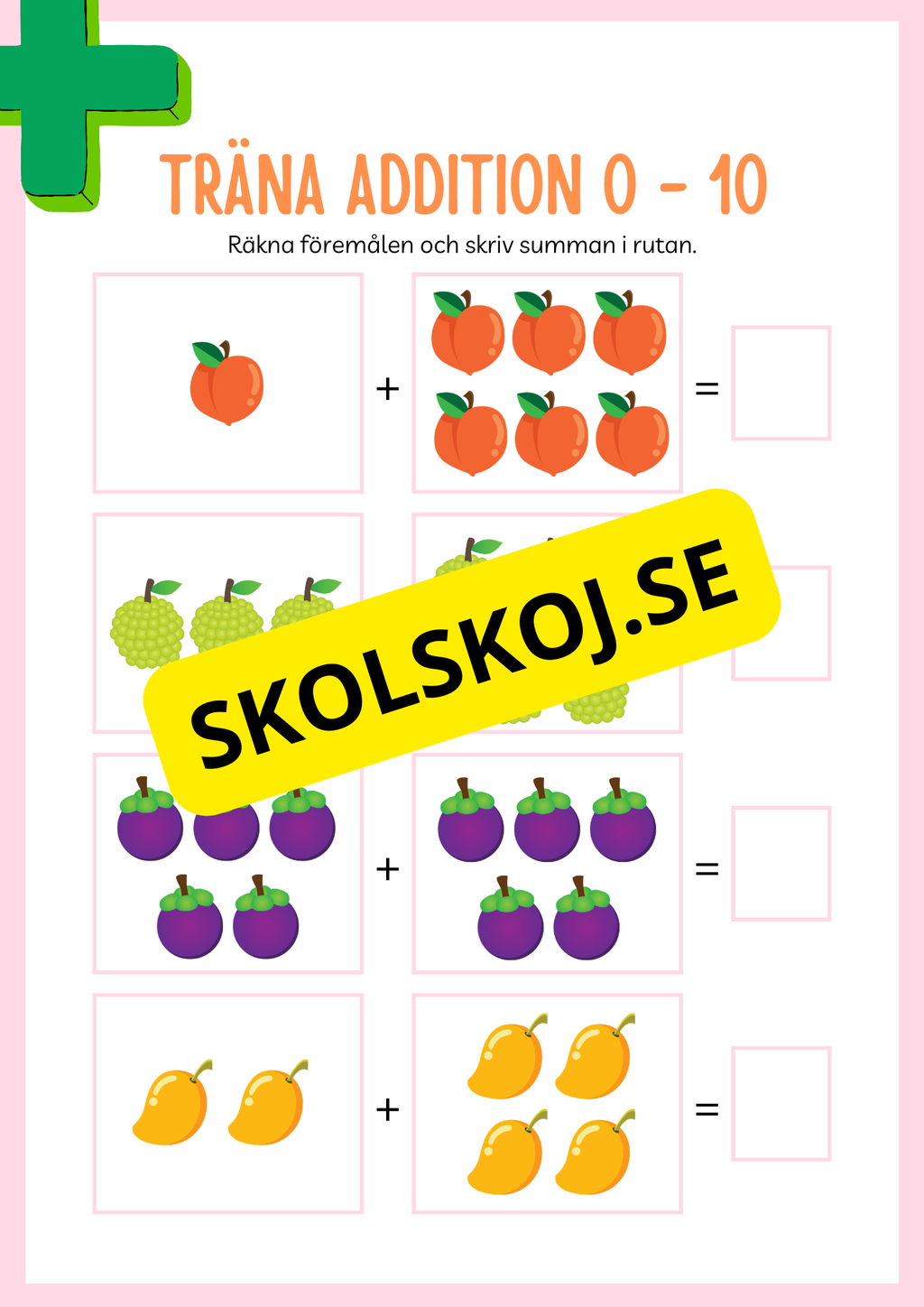 Jag tränar addition (21 sidor) - Förskola - Årskurs 3