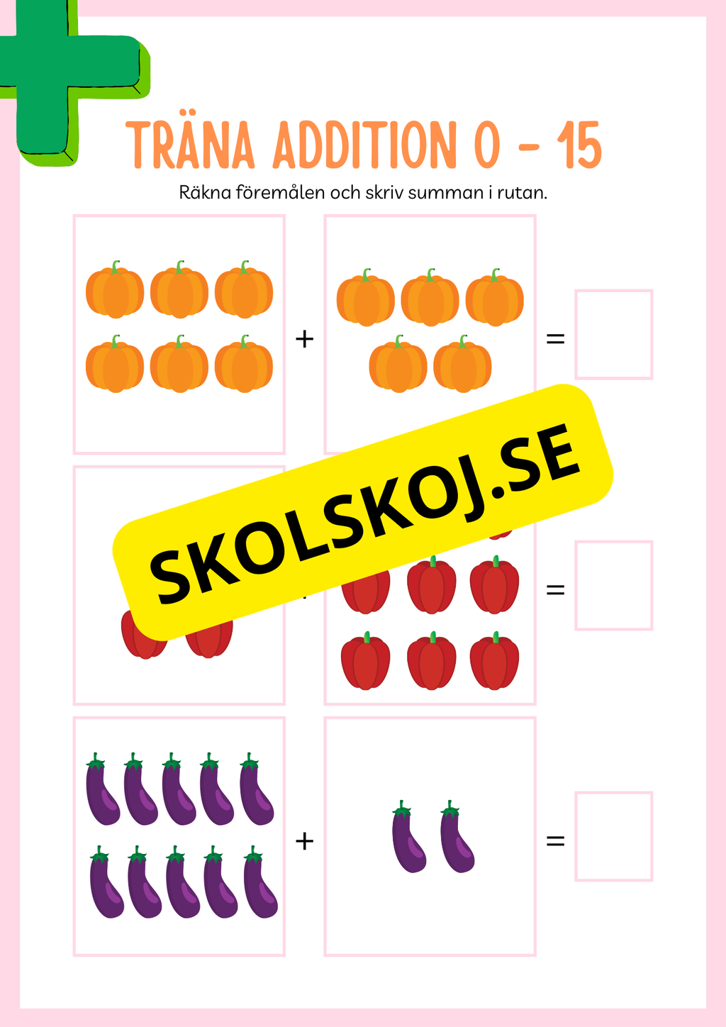 Jag tränar addition (21 sidor) - Förskola - Årskurs 3