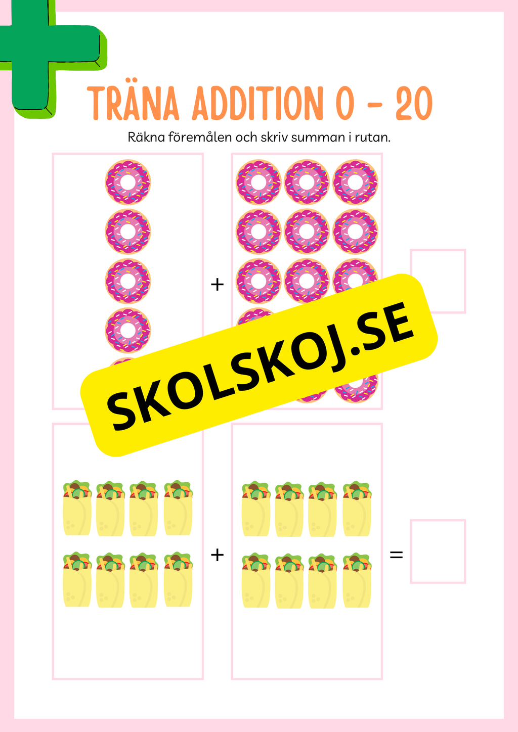 Jag tränar addition (21 sidor) - Förskola - Årskurs 3