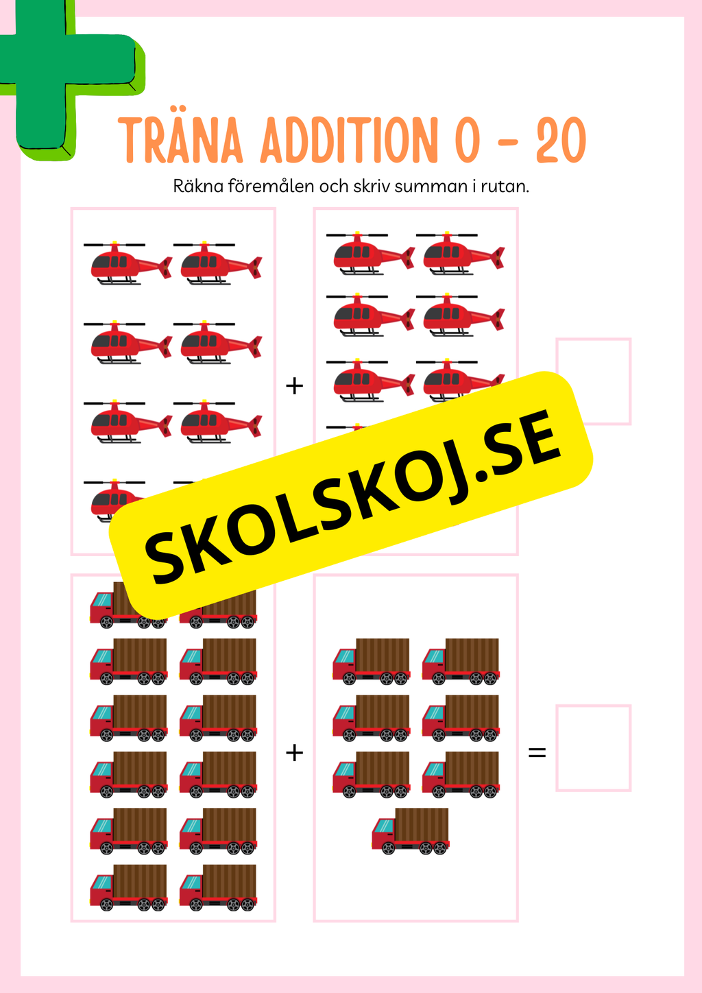 Jag tränar addition (21 sidor) - Förskola - Årskurs 3