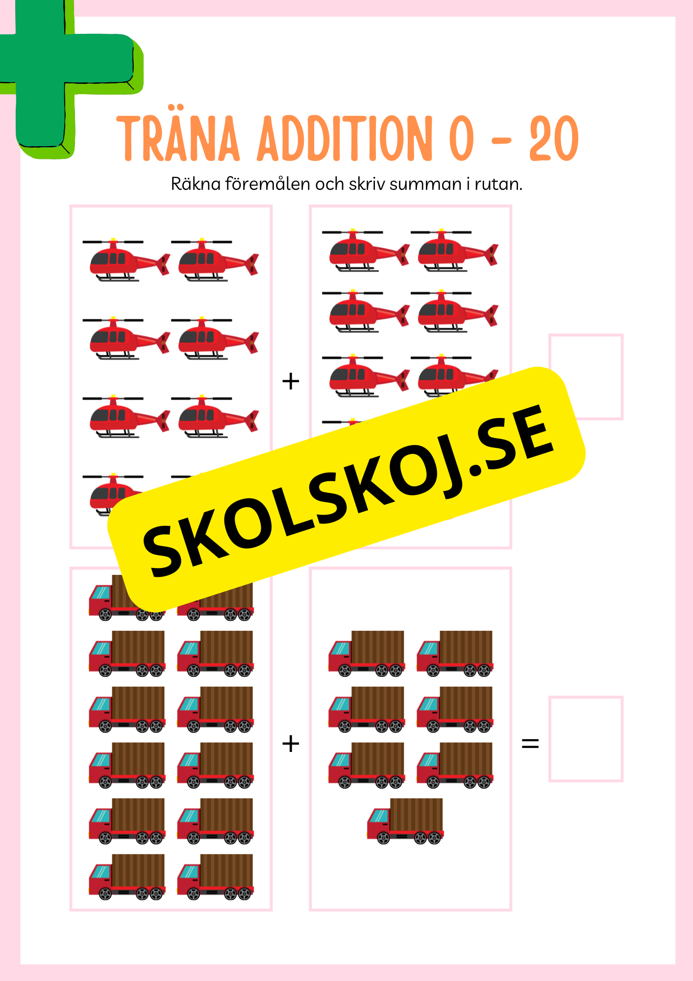 Jag tränar addition (21 sidor) - Förskola - Årskurs 3